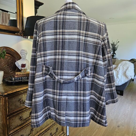 WOMAN WITHIN 30W 4X Gray Black Plaid Wool Pea Coat Cream Brown Plaid $179 - Picture 6 of 11